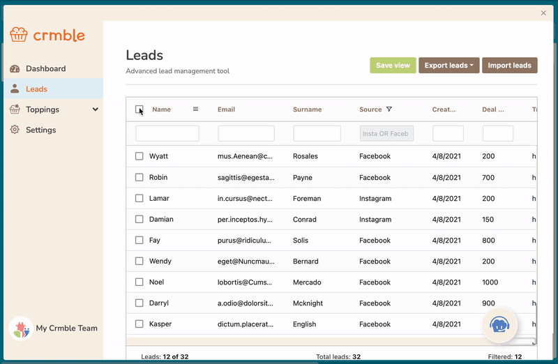 Apply complex filters to your leads and export only the matched ones