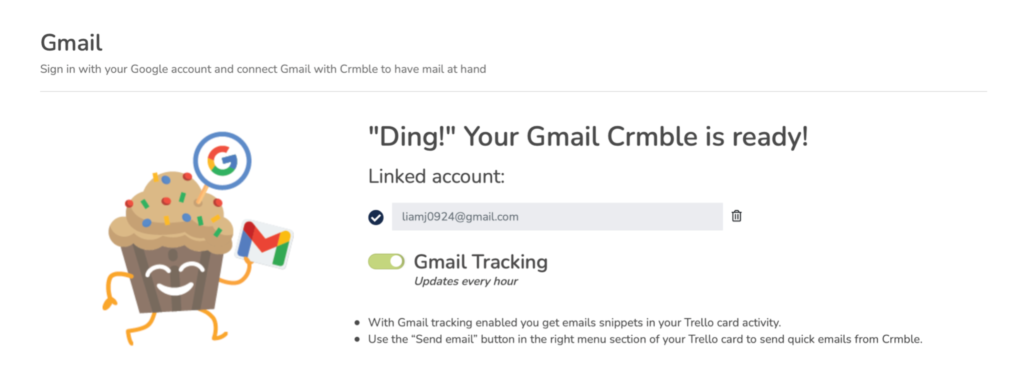 Crmble Gmail Topping account configuration