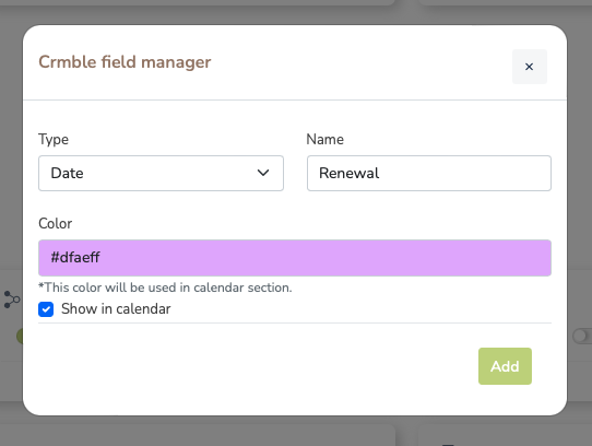 Crmble field manager date field set up window