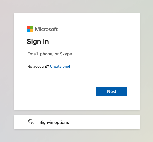 Microsoft account sign in form