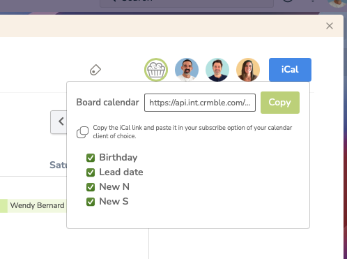 Crmble Calendar iCal URL generator button