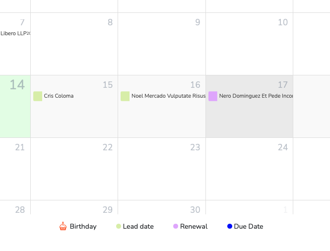 Crmble calendar screenshot