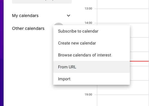 Google calendar subscribe from URL option